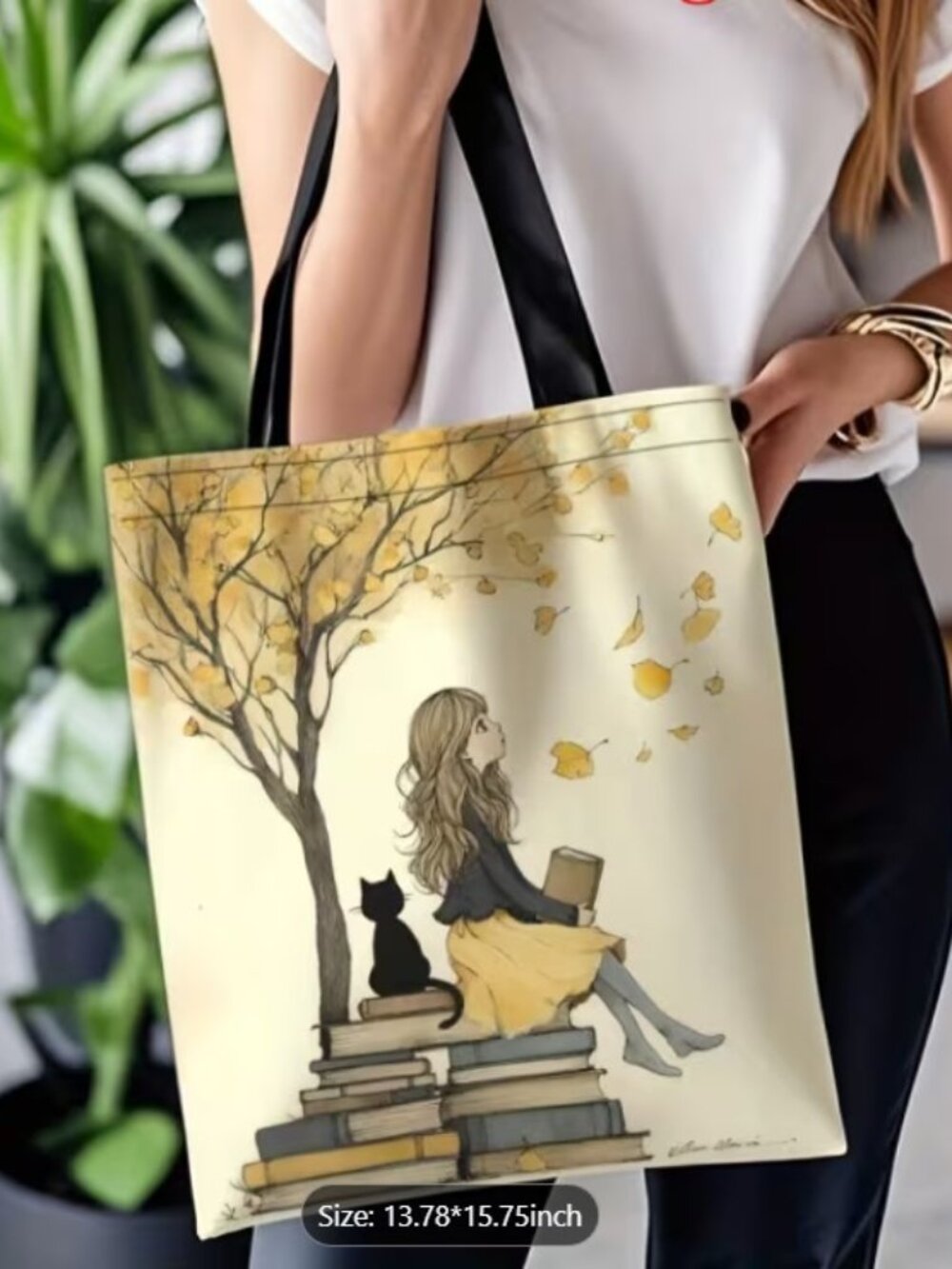 βA Girl, A Cat & Her Booksβ Canvas Shopping Tote Bag (BRAND-NEW & SO CUTE!) - Picture 1 of 7